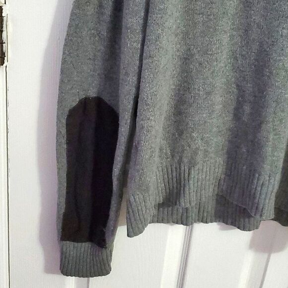 Marc Ecko Cut & Sew Gray High Neck Elbow Patches Wool Blend Sweater - Picture 7 of 13